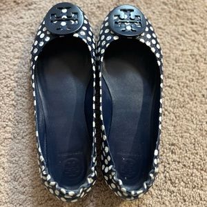 Tory Burch Navy and White Polka Dot Flats